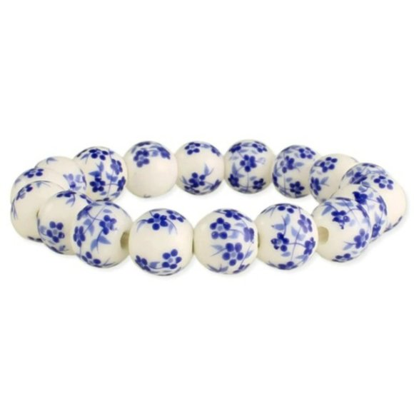 Jewelry - Vintage Blue & White Ceramic Bead Stretch Bracelet